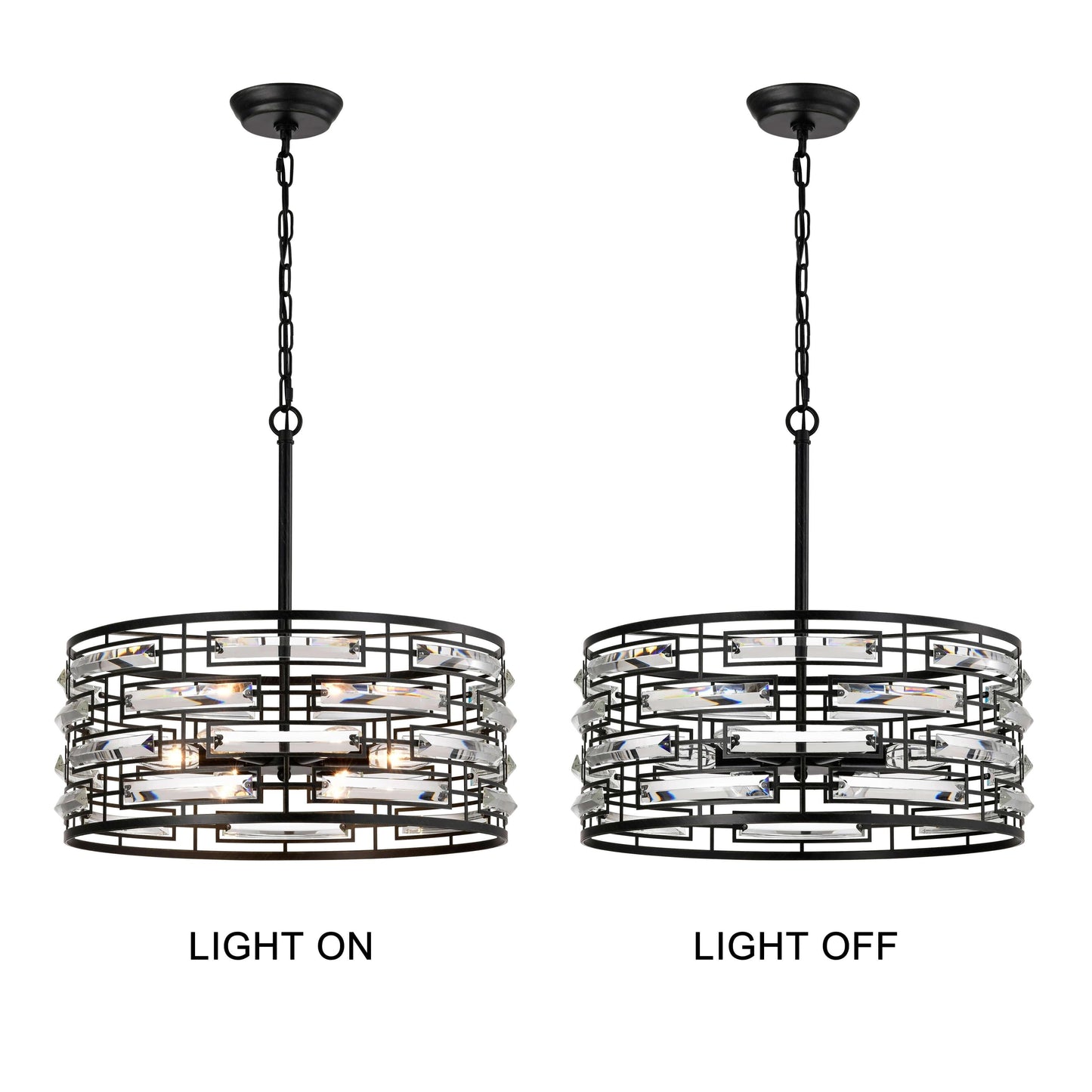 Suspension Anita avec abat-jour tambour et prismes en verre transparent