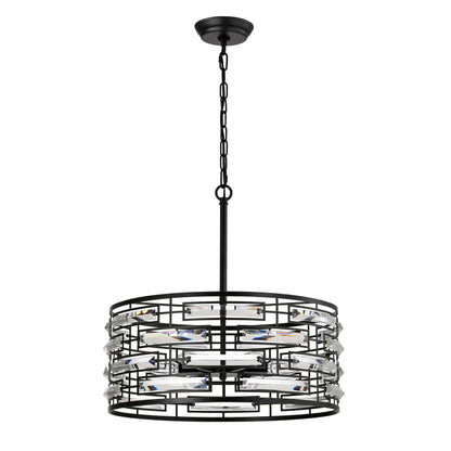 Suspension Anita avec abat-jour tambour et prismes en verre transparent