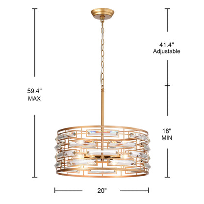 Suspension Anita avec abat-jour tambour et prismes en verre transparent