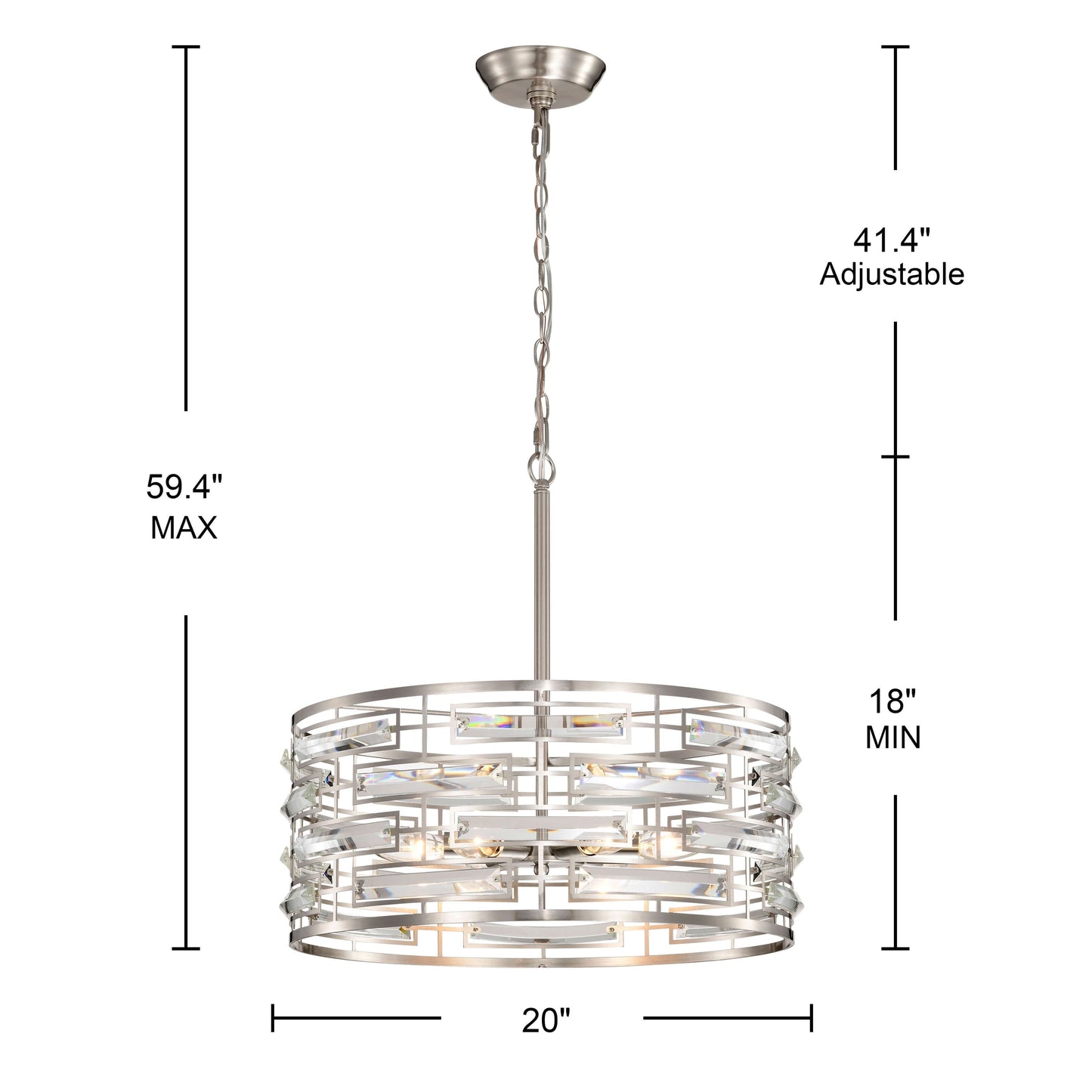 Suspension Anita avec abat-jour tambour et prismes en verre transparent