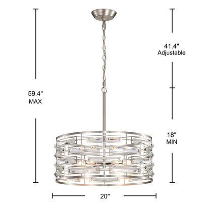 Suspension Anita avec abat-jour tambour et prismes en verre transparent