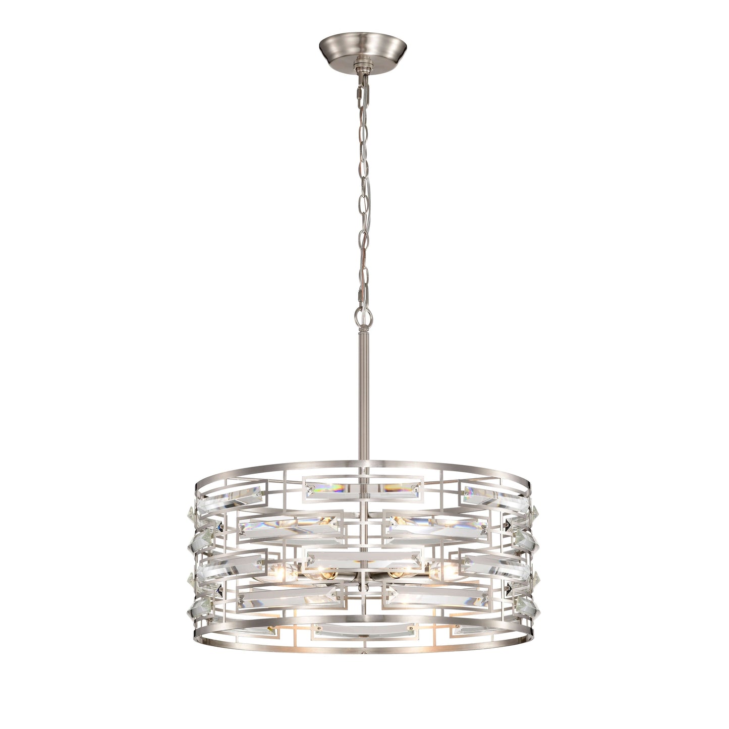 Suspension Anita avec abat-jour tambour et prismes en verre transparent