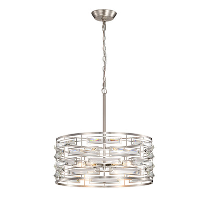 Suspension Anita avec abat-jour tambour et prismes en verre transparent