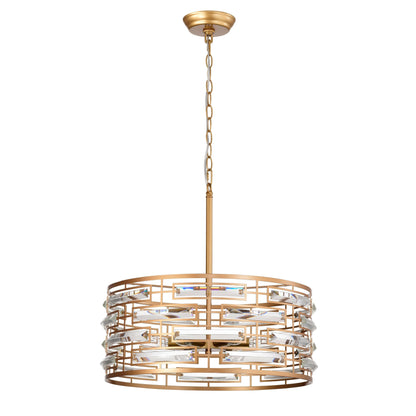 Suspension Anita avec abat-jour tambour et prismes en verre transparent