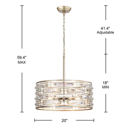 Suspension Anita avec abat-jour tambour et prismes en verre transparent