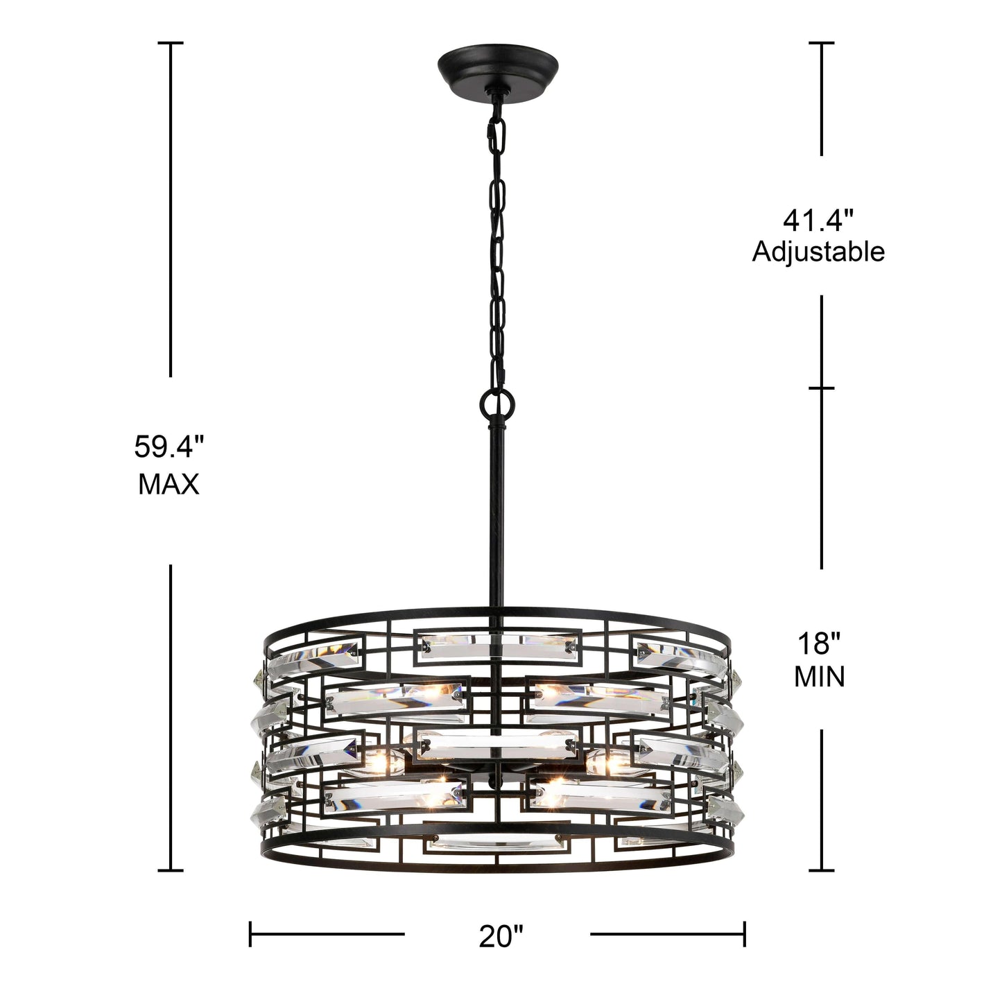 Suspension Anita avec abat-jour tambour et prismes en verre transparent