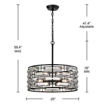 Suspension Anita avec abat-jour tambour et prismes en verre transparent