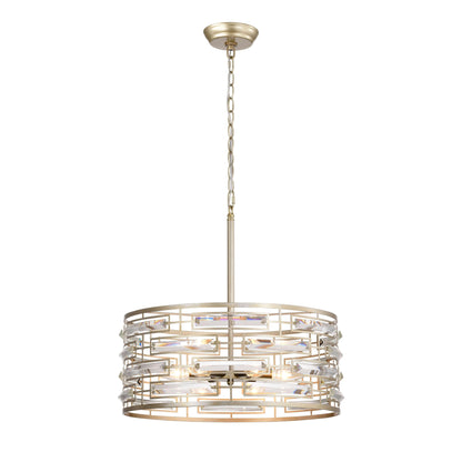 Suspension Anita avec abat-jour tambour et prismes en verre transparent