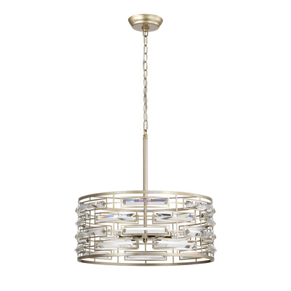 Suspension Anita avec abat-jour tambour et prismes en verre transparent