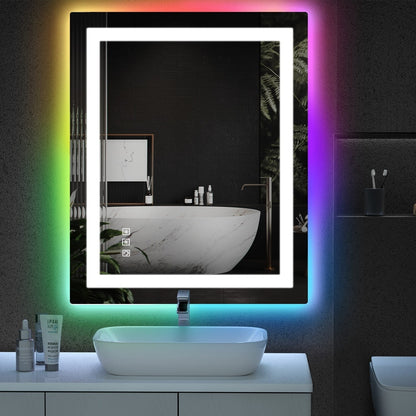 Miroir de salle de bain antibuée avec rétroéclairage RGB et éclairage LED frontal