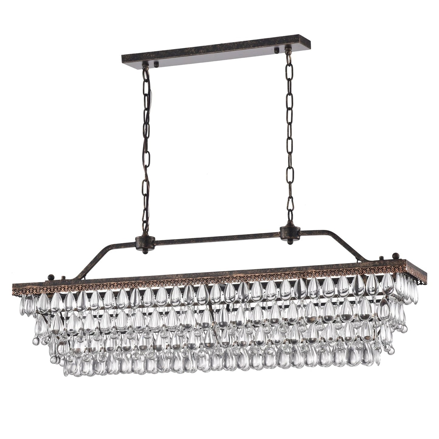 Suspension rectangulaire pour îlot de cuisine à 6 lumières en bronze antique avec cristaux - Bronze antique