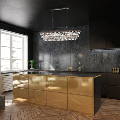 Suspension rectangulaire pour îlot de cuisine à 6 lumières en bronze antique avec cristaux - Bronze antique