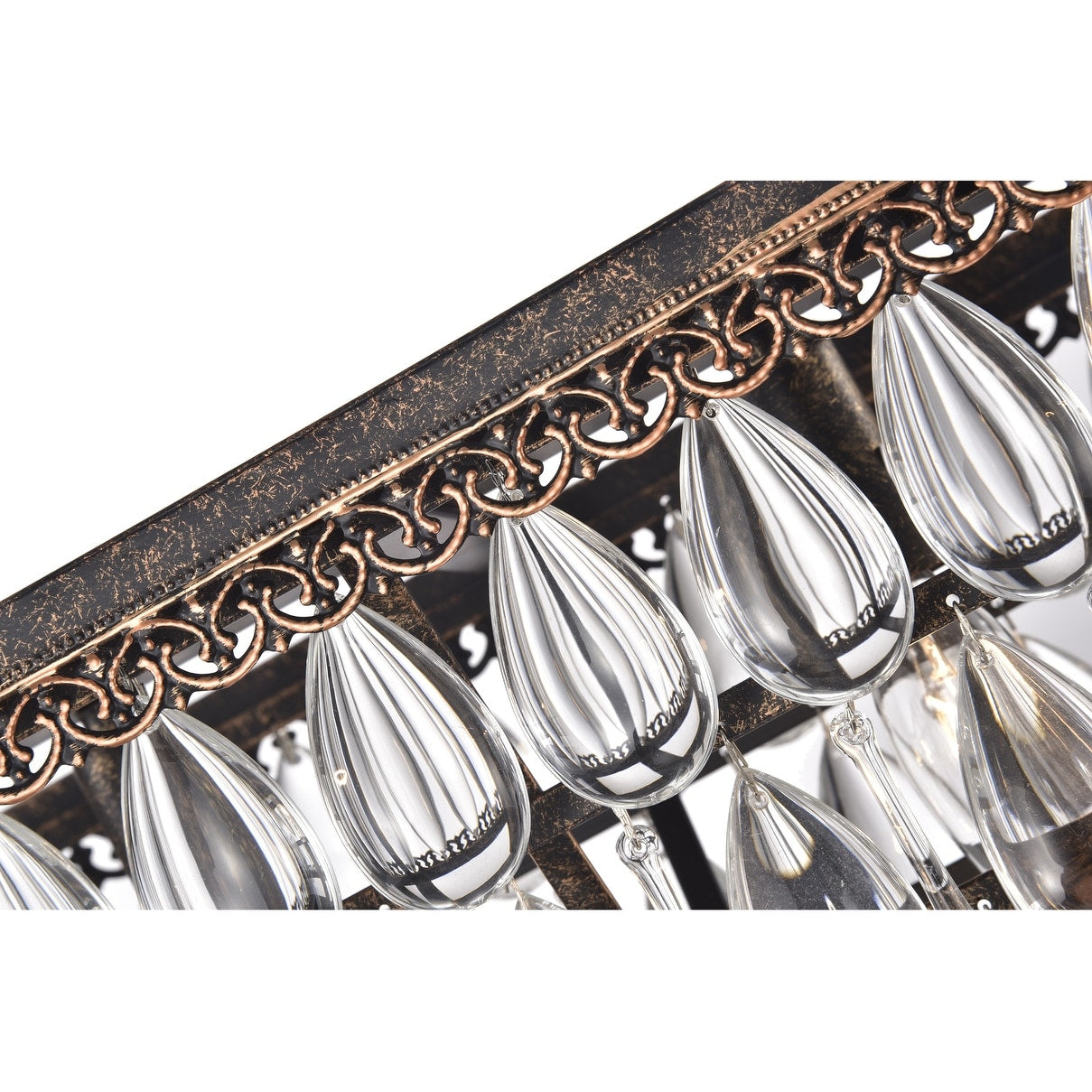Suspension rectangulaire pour îlot de cuisine à 6 lumières en bronze antique avec cristaux - Bronze antique
