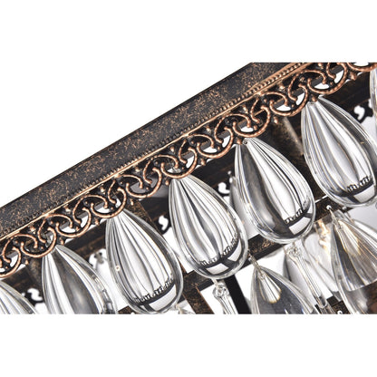 Suspension rectangulaire pour îlot de cuisine à 6 lumières en bronze antique avec cristaux - Bronze antique