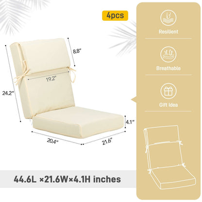 Aoodor Lot de 4 coussins pour chaises de jardin à dossier haut, 46x21x4 pouces (coussins uniquement)