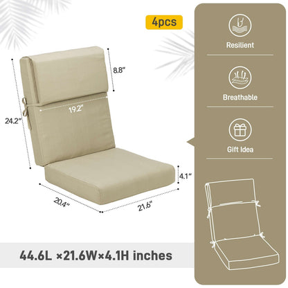 Aoodor Lot de 4 coussins pour chaises de jardin à dossier haut, 46x21x4 pouces (coussins uniquement)