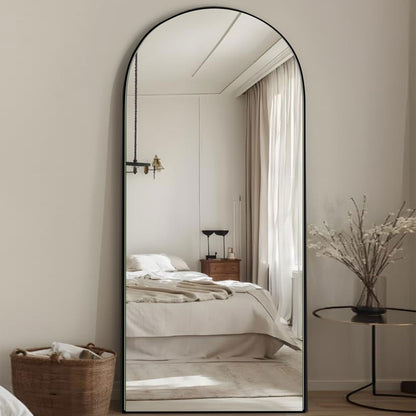 Grand miroir de sol en bois avec arche, miroir mural