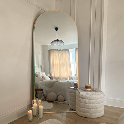 Grand miroir de sol en bois avec arche, miroir mural