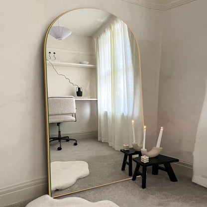 Grand miroir de sol en bois avec arche, miroir mural