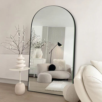 Grand miroir de sol en bois avec arche, miroir mural