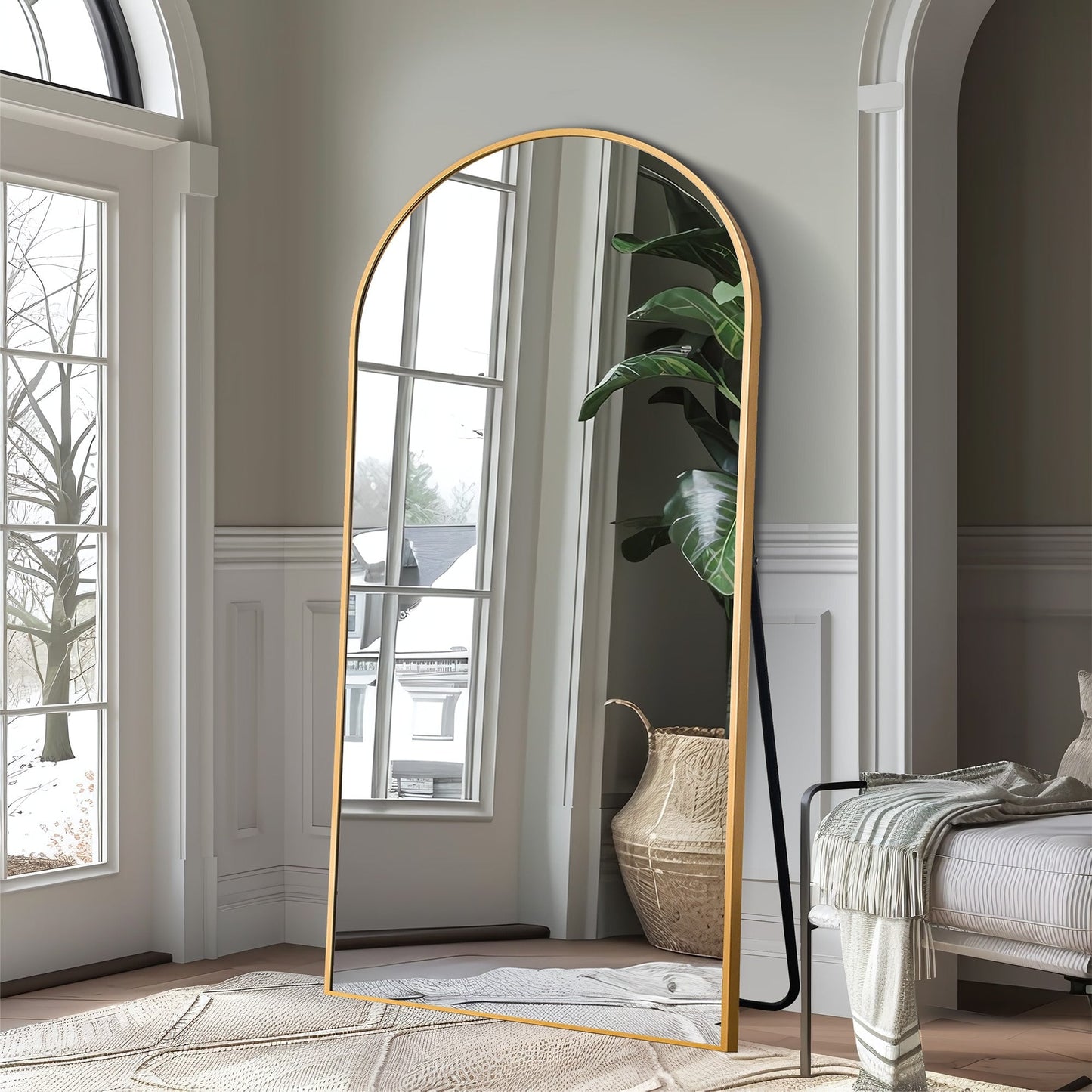 Grand miroir moderne à encadrement incurvé