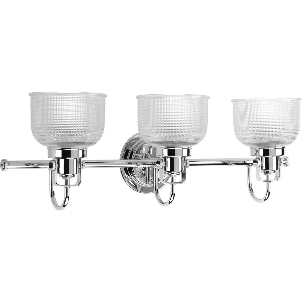 Applique murale de salle de bain Archie Collection à trois lumières, chrome poli, verre prismatique double transparent, style côtier - 8,75 x 26,25 x 7,25