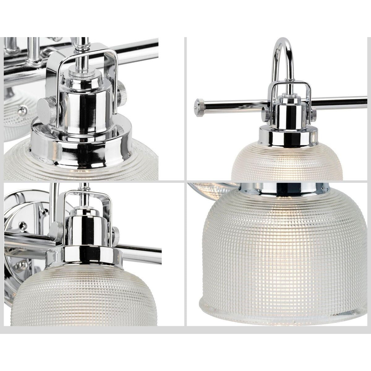 Applique murale de salle de bain Archie Collection à trois lumières, chrome poli, verre prismatique double transparent, style côtier - 8,75 x 26,25 x 7,25