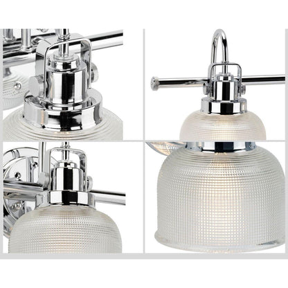 Applique murale de salle de bain Archie Collection à trois lumières, chrome poli, verre prismatique double transparent, style côtier - 8,75 x 26,25 x 7,25