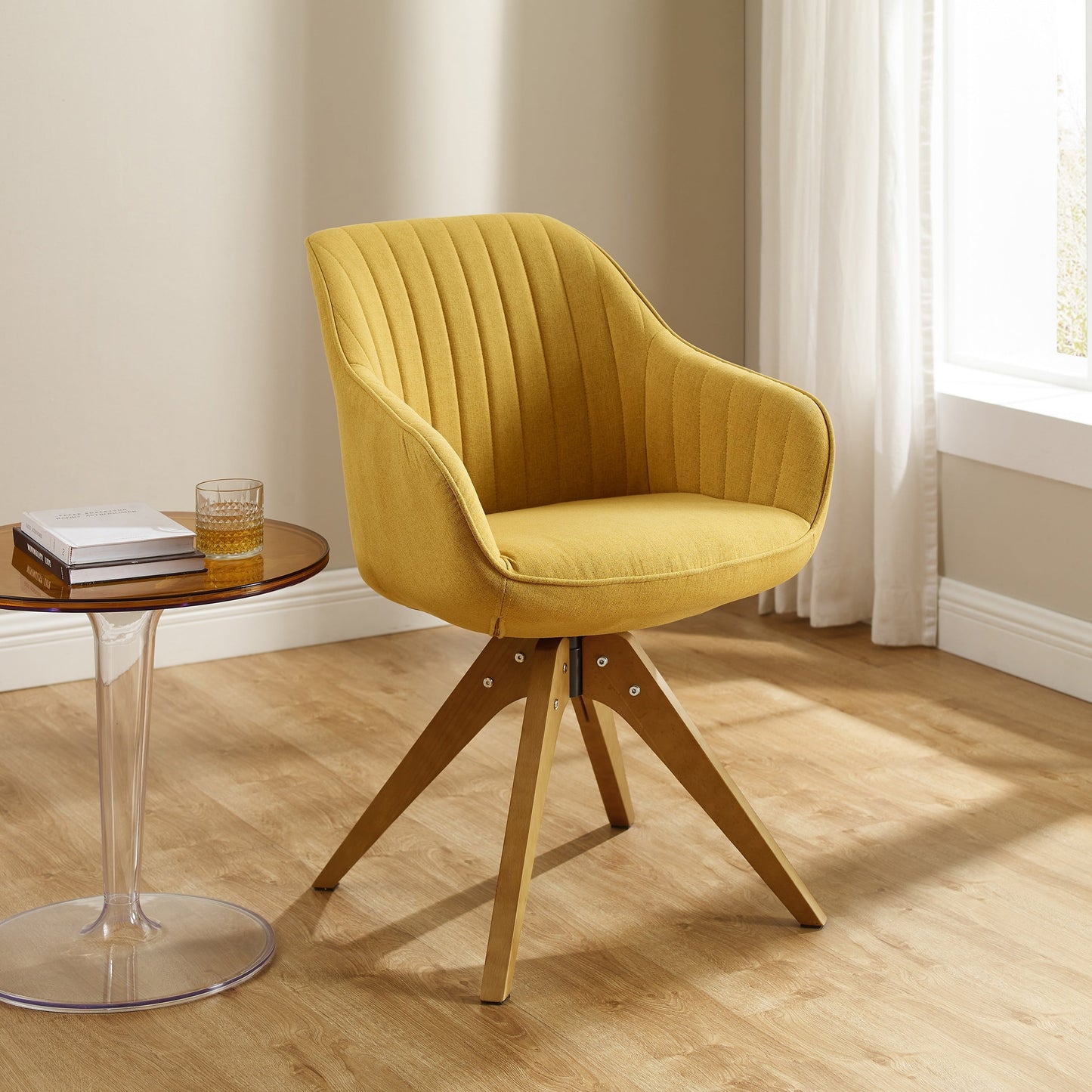Fauteuil pivotant à accoudoirs pour bureau moderne Art Leon avec pieds en bois