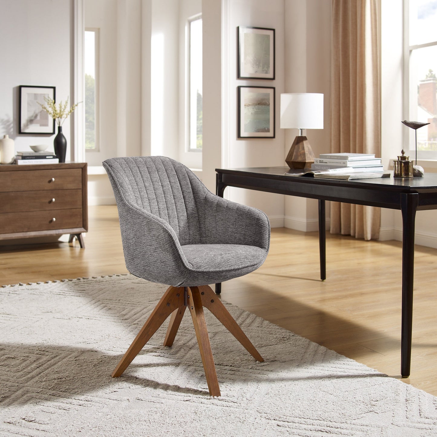 Fauteuil pivotant à accoudoirs pour bureau moderne Art Leon avec pieds en bois