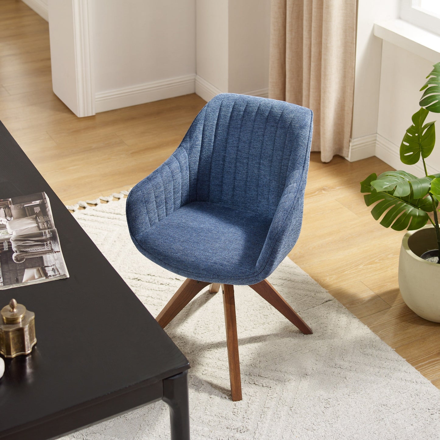 Fauteuil pivotant à accoudoirs pour bureau moderne Art Leon avec pieds en bois
