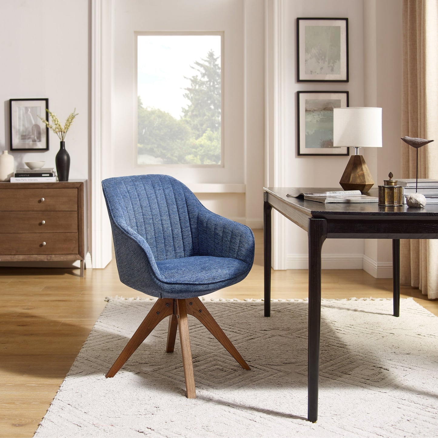 Fauteuil pivotant à accoudoirs pour bureau moderne Art Leon avec pieds en bois
