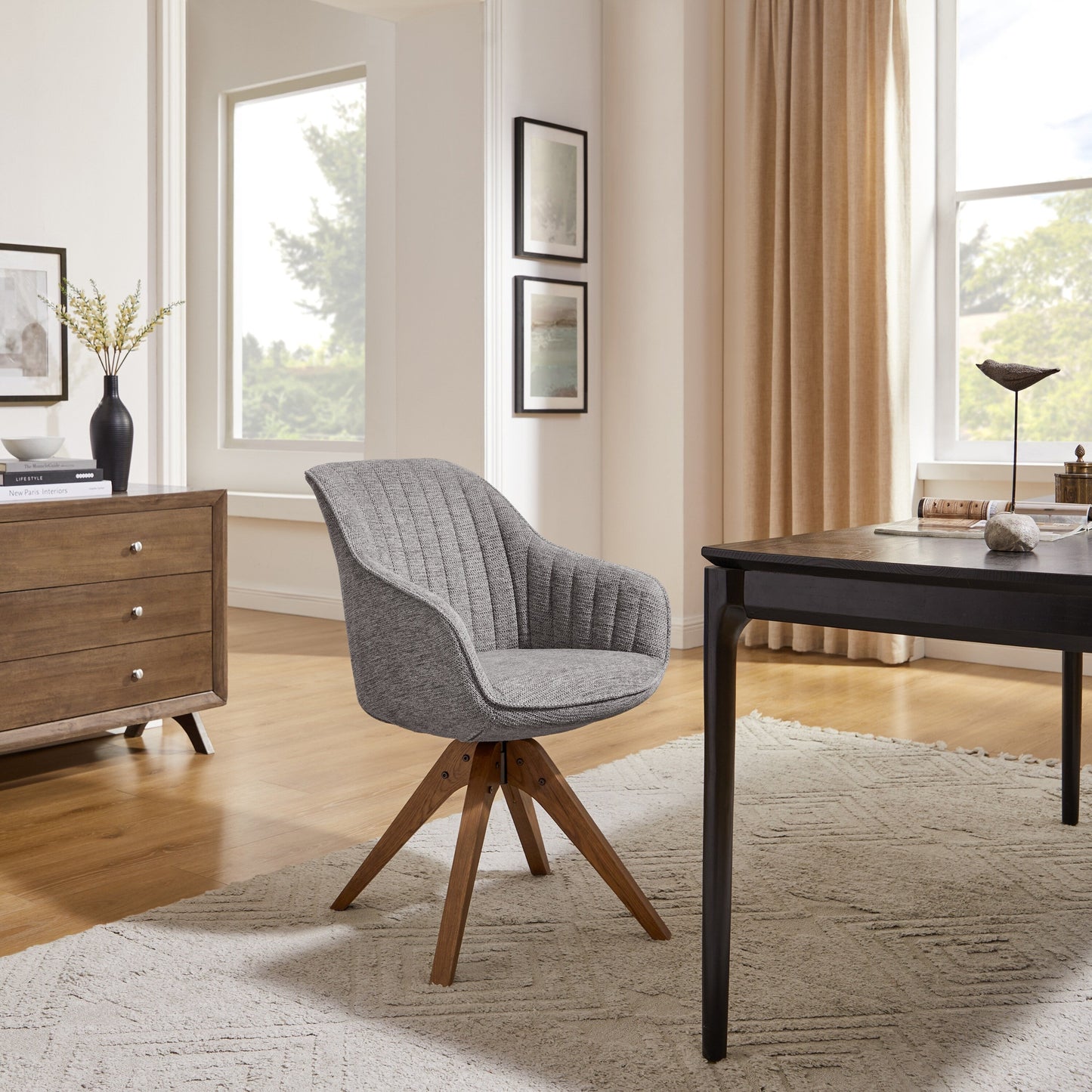Fauteuil pivotant à accoudoirs pour bureau moderne Art Leon avec pieds en bois