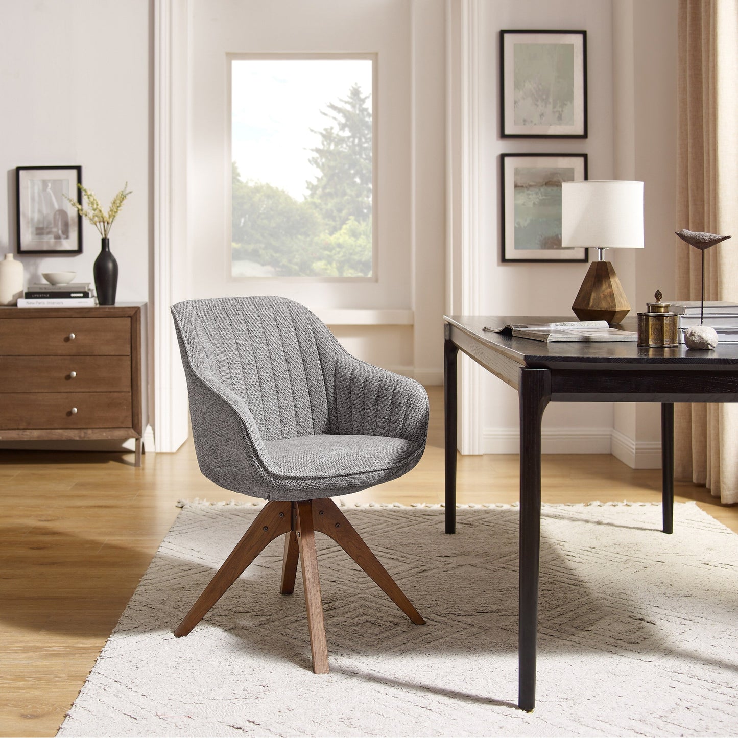 Fauteuil pivotant à accoudoirs pour bureau moderne Art Leon avec pieds en bois