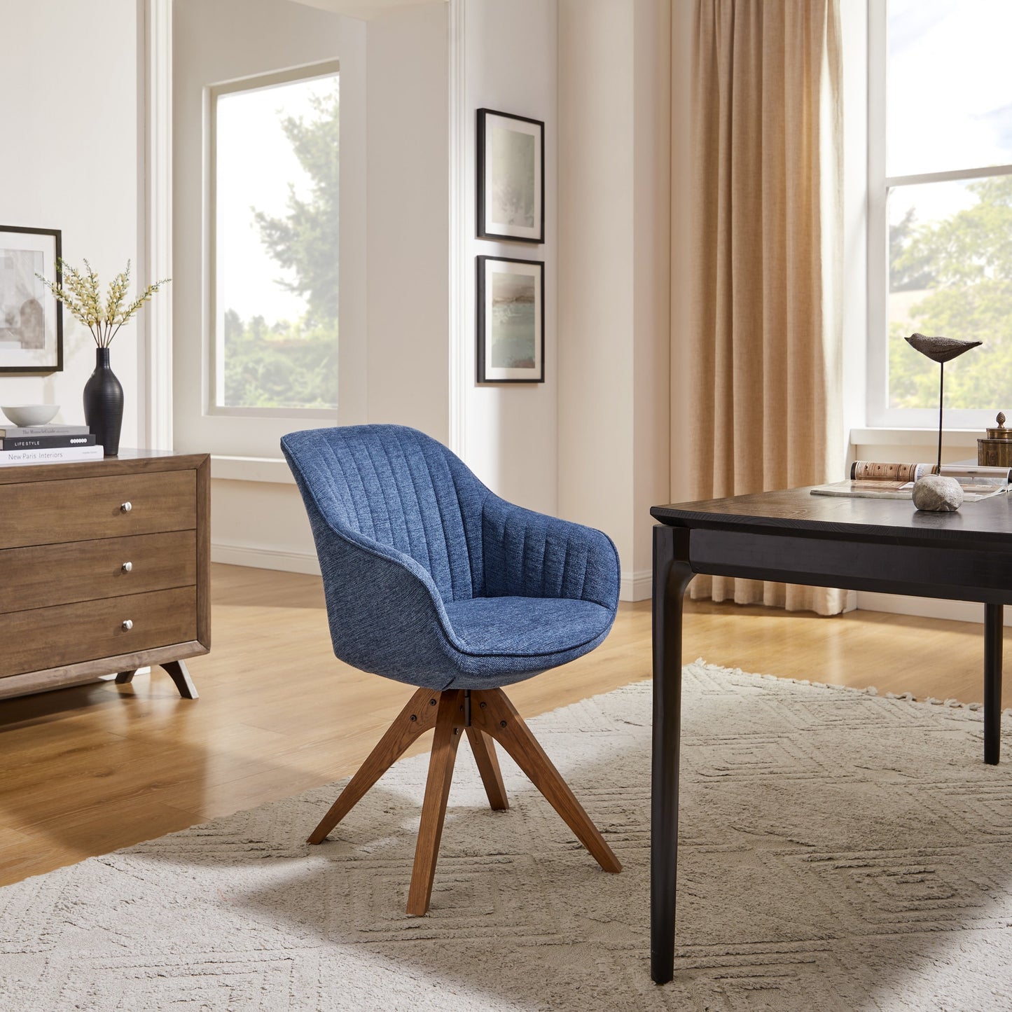 Fauteuil pivotant à accoudoirs pour bureau moderne Art Leon avec pieds en bois