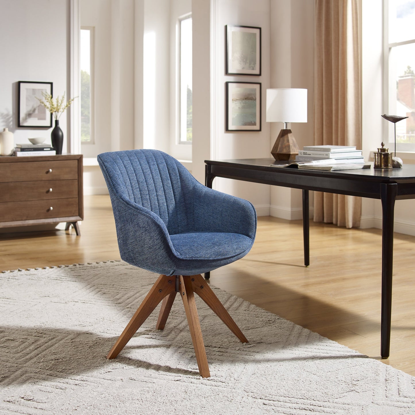 Fauteuil pivotant à accoudoirs pour bureau moderne Art Leon avec pieds en bois