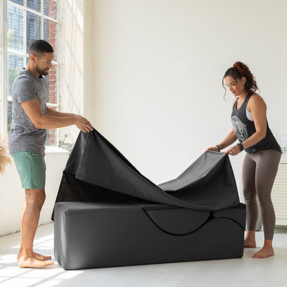 Chaise longue convertible Avana Kami / Yoga et massage - Pouf 2-en-1 avec chaise longue de yoga escamotable, microvelours - N/A