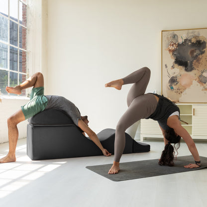 Chaise longue convertible Avana Kami / Yoga et massage - Pouf 2-en-1 avec chaise longue de yoga escamotable, microvelours - N/A