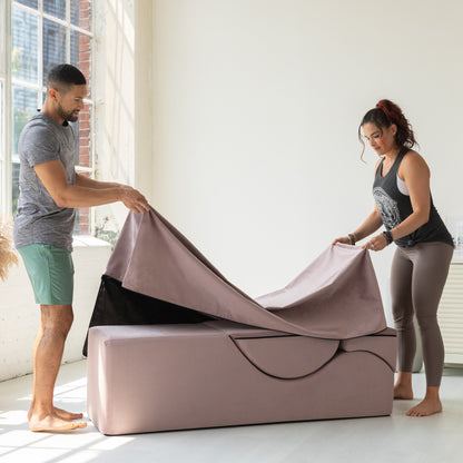 Chaise longue convertible Avana Kami / Yoga et massage - Pouf 2-en-1 avec chaise longue de yoga escamotable, microvelours - N/A