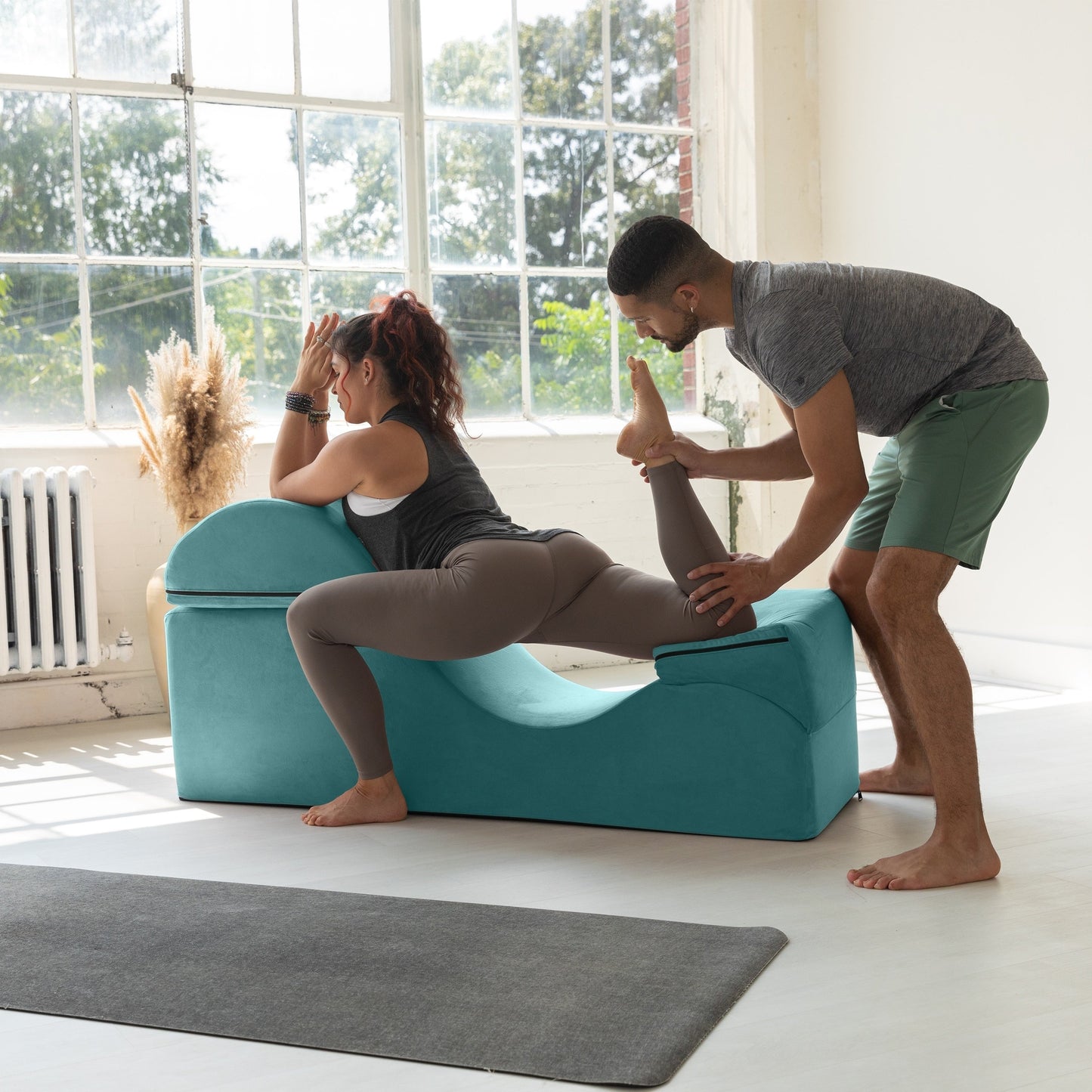 Chaise longue convertible Avana Kami / Yoga et massage - Pouf 2-en-1 avec chaise longue de yoga escamotable, microvelours - N/A
