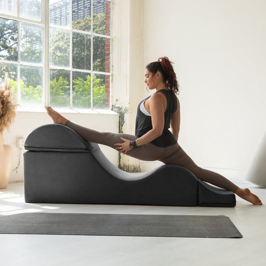 Chaise longue convertible Avana Kami / Yoga et massage - Pouf 2-en-1 avec chaise longue de yoga escamotable, microvelours - N/A