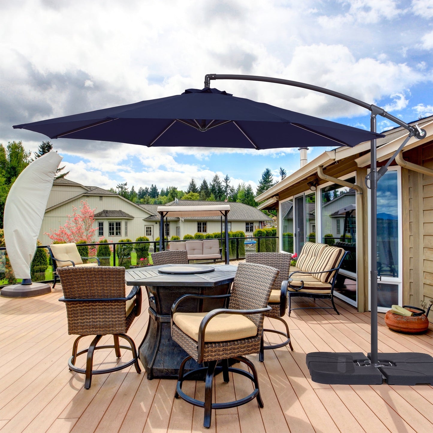 Parasol de jardin déporté BONOSUKI 10 pieds, parasol suspendu d'extérieur