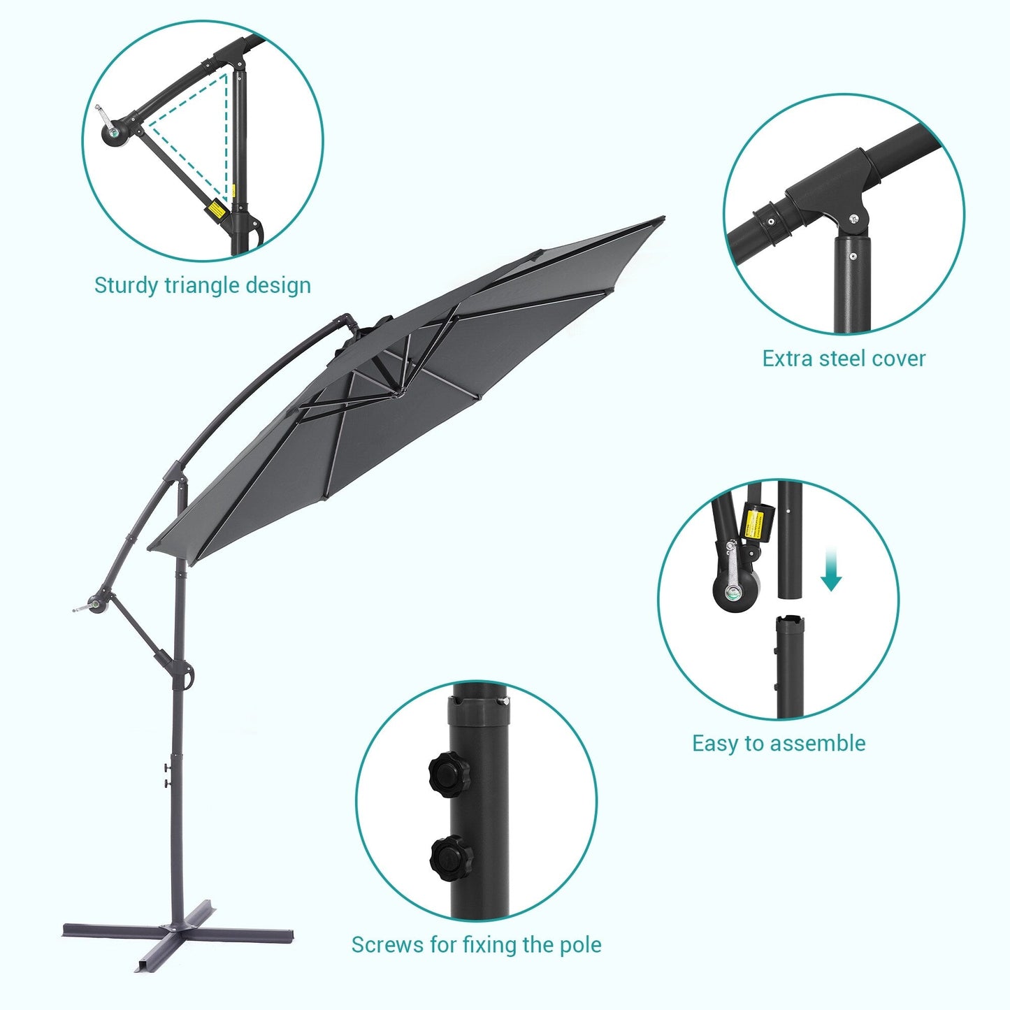 Parasol de jardin déporté BONOSUKI 10 pieds, parasol suspendu d'extérieur