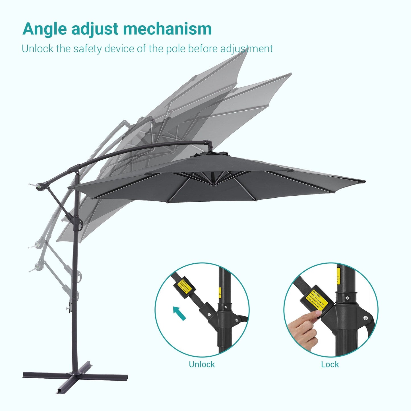 Parasol de jardin déporté BONOSUKI 10 pieds, parasol suspendu d'extérieur