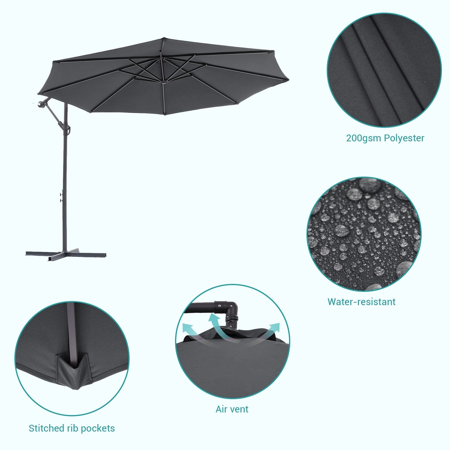 Parasol de jardin déporté BONOSUKI 10 pieds, parasol suspendu d'extérieur