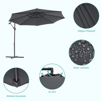 Parasol de jardin déporté BONOSUKI 10 pieds, parasol suspendu d'extérieur