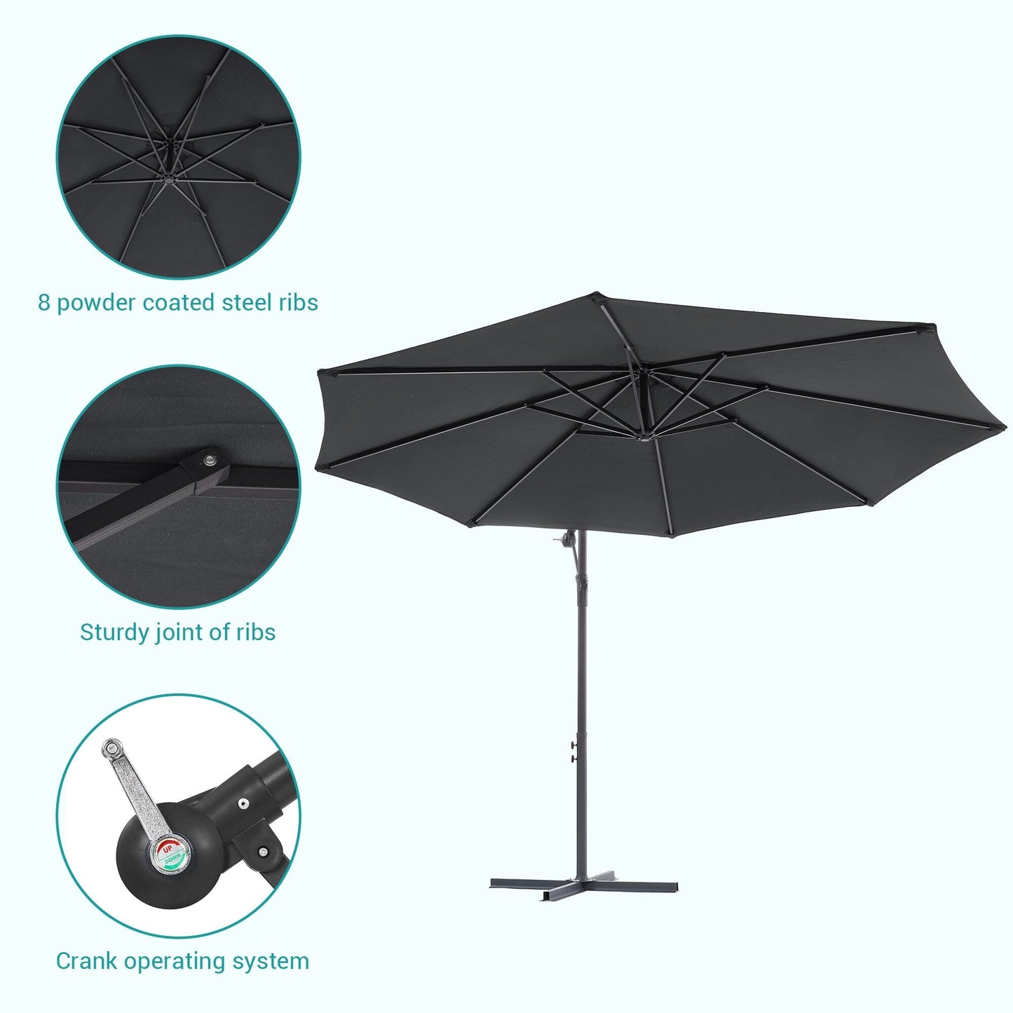 Parasol de jardin déporté BONOSUKI 10 pieds, parasol suspendu d'extérieur