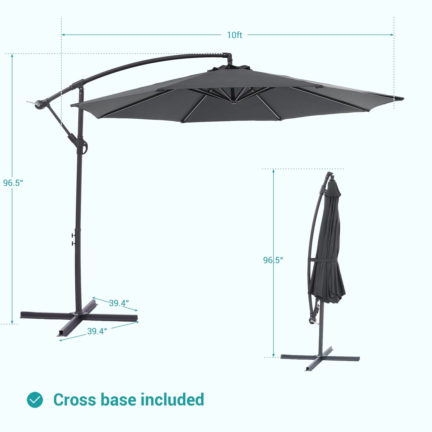 Parasol de jardin déporté BONOSUKI 10 pieds, parasol suspendu d'extérieur