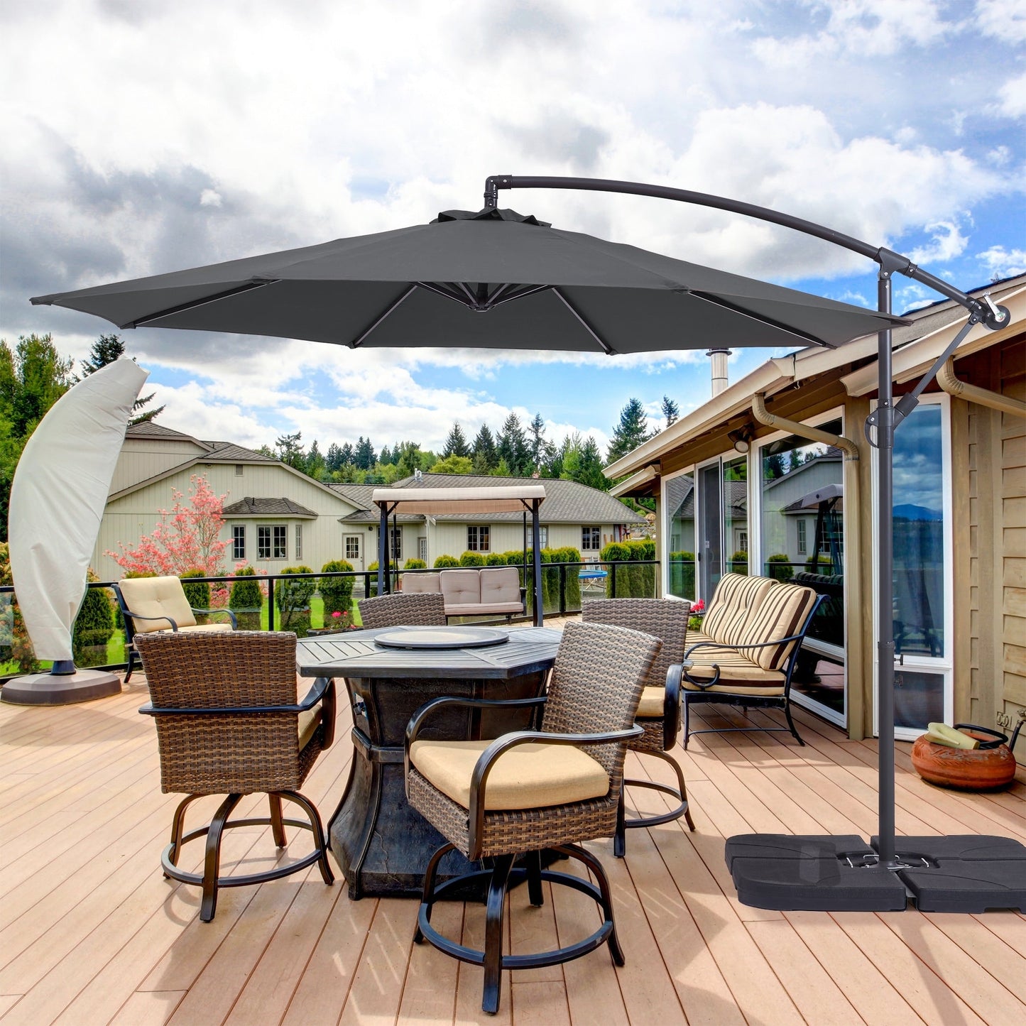 Parasol de jardin déporté BONOSUKI 10 pieds, parasol suspendu d'extérieur