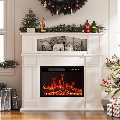 BOSSIN Cheminée électrique 43 pouces avec manteau, insert de cheminée électrique 23 pouces, meuble TV indépendant avec foyer en bois